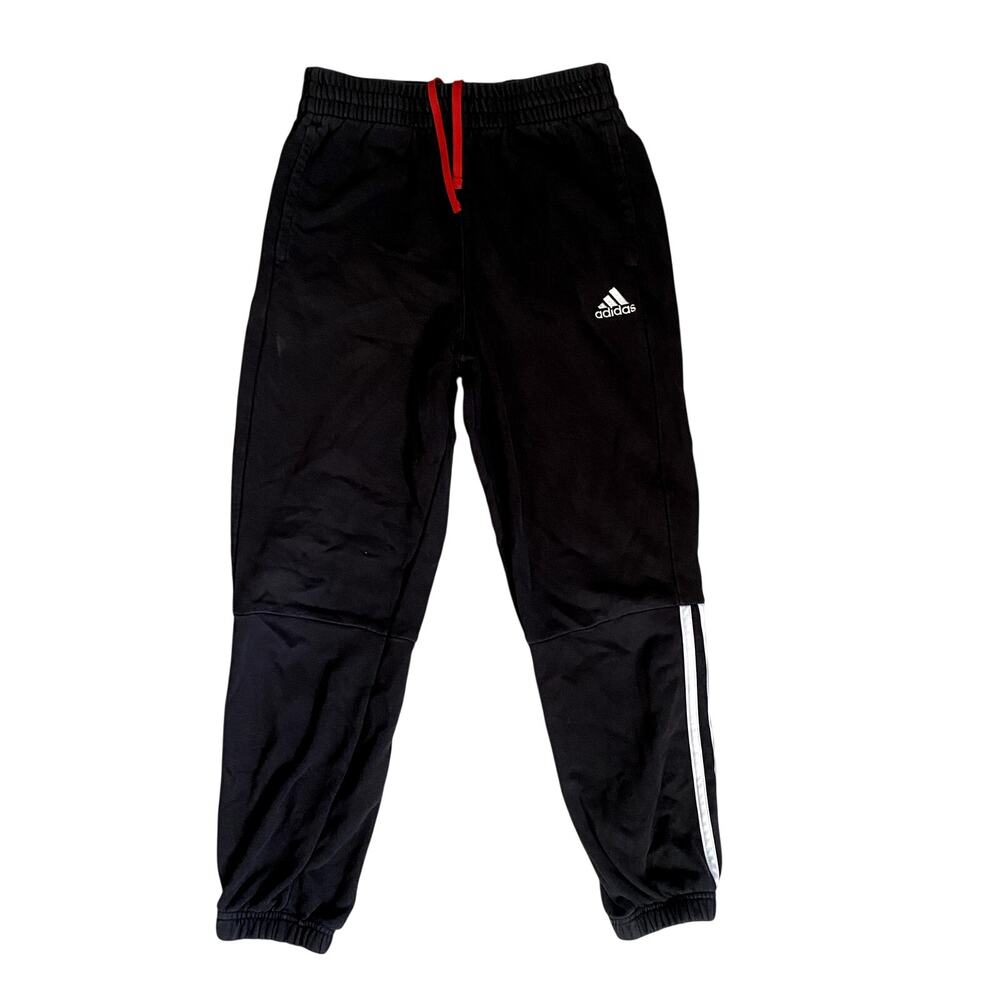Adidas Joggers Boys Medium Black Fleece Cuffed Athletic Sweatpants
